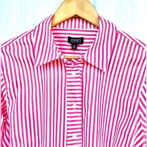 NWT Jones New York Cotton Pink and White Striped Button Down Shirt Preppy Modern